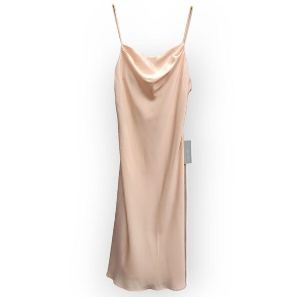 NWT Dear Cleo Pink Champagne lux satin cowl bust strap midi dress size 10 - Picture 2 of 10